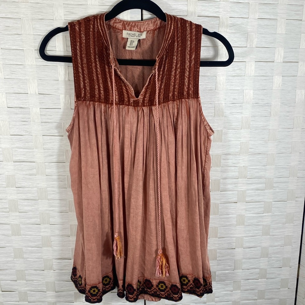 Rachel Zoe Sun Washed Salmon Embroidered Sleeveless Boho Swing Tank Size‎ Small - Picture 2 of 13